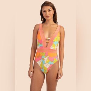 NEW $162 Trina Turk Playa De Flor Plunge Maillot Swimsuit